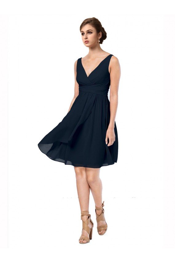 Affordable Short Knee Length Criss Cross Draped Chiffon Cocktail Bridesmaid Dress