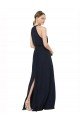 Affordable High Halter Neckline Chiffon Bridesmaid Dress with Slim Keyhole Back