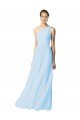 Affordable One Shoulder Long Chiffon Bridesmaid Dress with Shirred Bodice and Front Keyhole