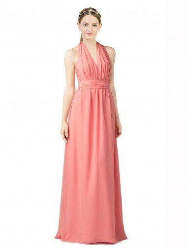 Affordable Shirred Bodice Full Length Long Chiffon Bridesmaid Dress