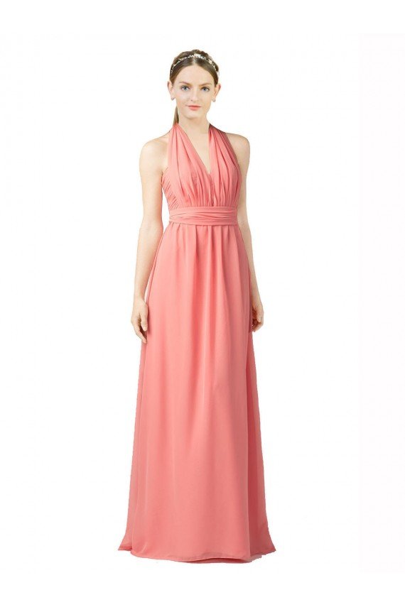 Affordable Shirred Bodice Full Length Long Chiffon Bridesmaid Dress