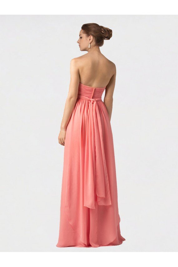 Affordable Shirred Bodice Full Length Long Chiffon Bridesmaid Dress
