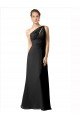 Affordable One Shoulder Full Length Chiffon Bridesmaid Dress with Shirred Bodice