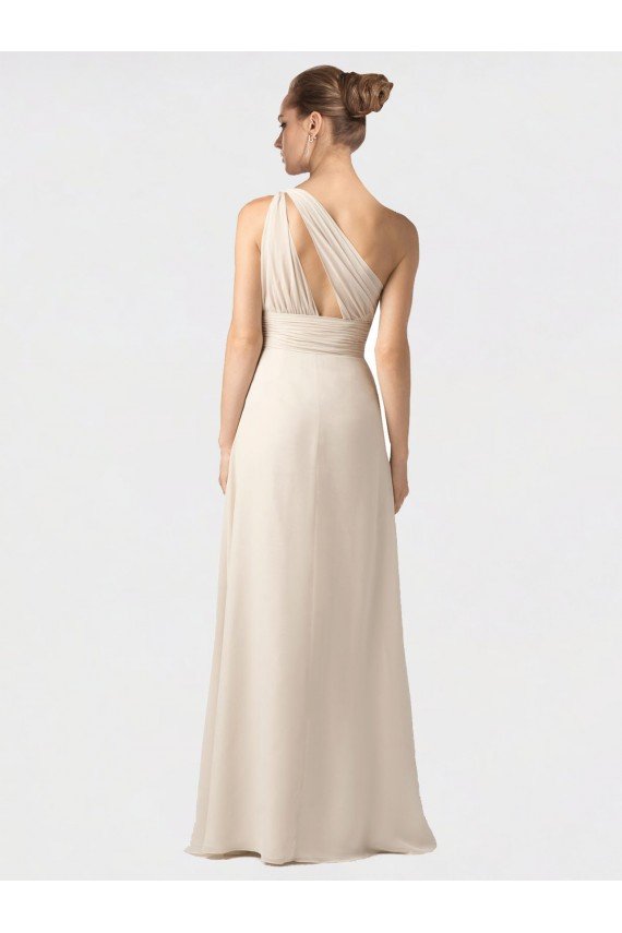 Affordable One Shoulder Full Length Chiffon Bridesmaid Dress with Shirred Bodice