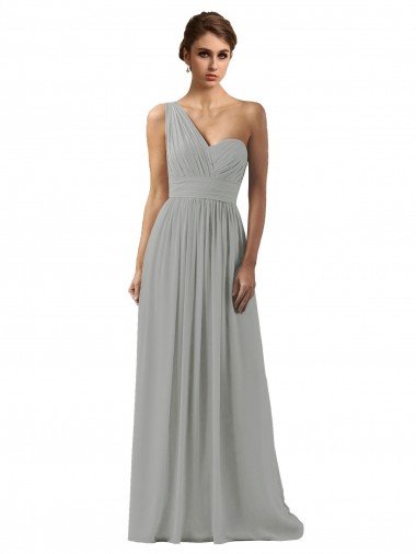 Affordable Ruffled One Shoulder Floor Length Long Chiffon Bridesmaid Dress