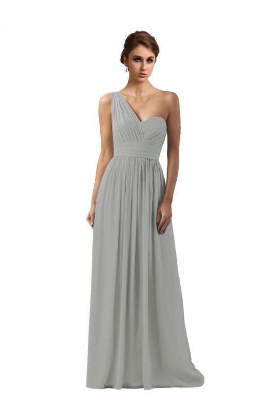 Affordable Ruffled One Shoulder Floor Length Long Chiffon Bridesmaid Dress