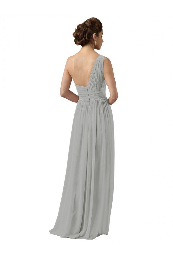 Affordable Ruffled One Shoulder Floor Length Long Chiffon Bridesmaid Dress