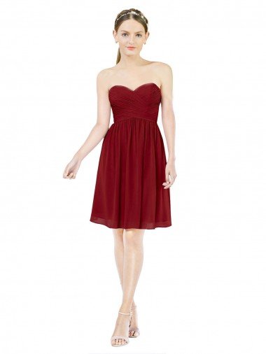 Affordable Short Sweetheart Knee Length Chiffon Cocktail Bridesmaid Dress with Open Back