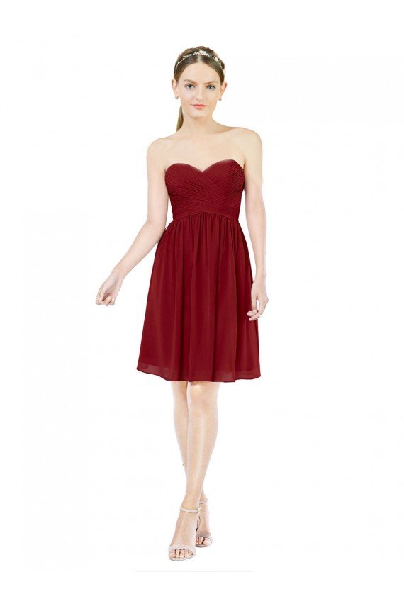 Affordable Short Sweetheart Knee Length Chiffon Cocktail Bridesmaid Dress with Open Back
