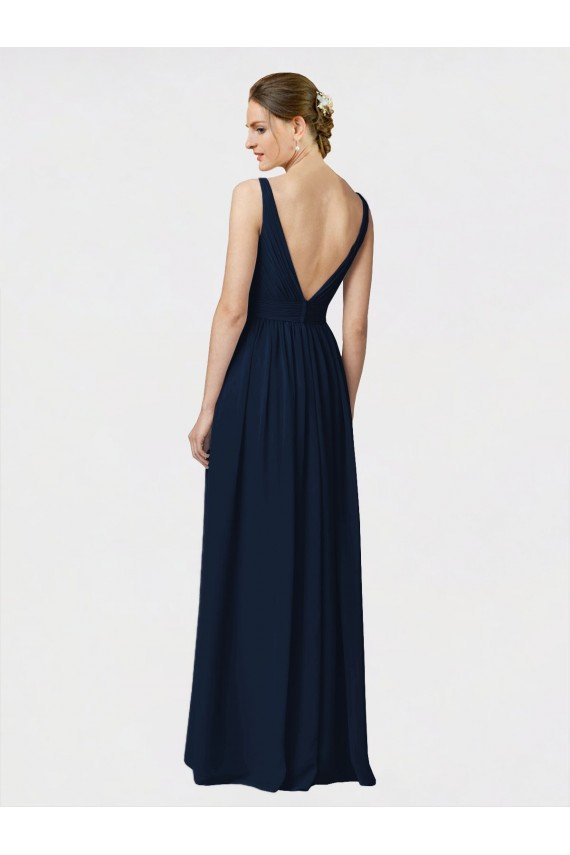 Affordable Long Chiffon Bridesmaid Dress with Shirred Bodice and V-Neckline