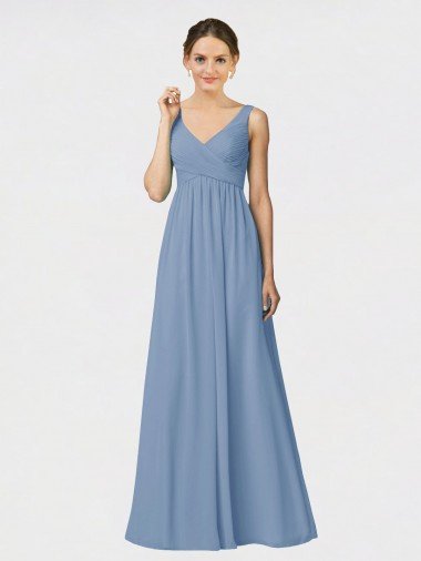 Affordable Long Chiffon Bridesmaid Dress with Sweetheart Neckline and Wide Straps