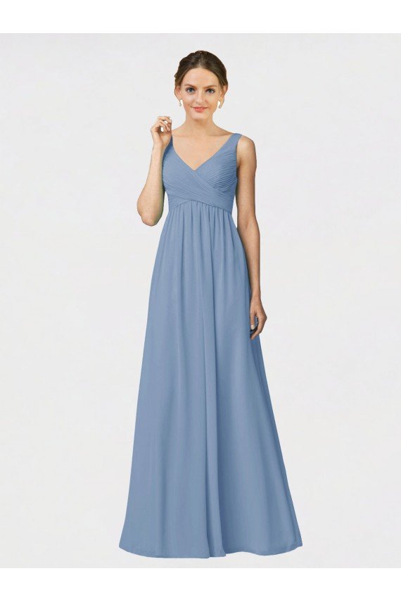 Affordable Long Chiffon Bridesmaid Dress with Sweetheart Neckline and Wide Straps