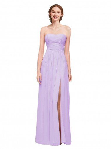 Affordable Strapless Mermaid Chiffon Bridesmaid Dress WITH High Side Slit and Ruffles