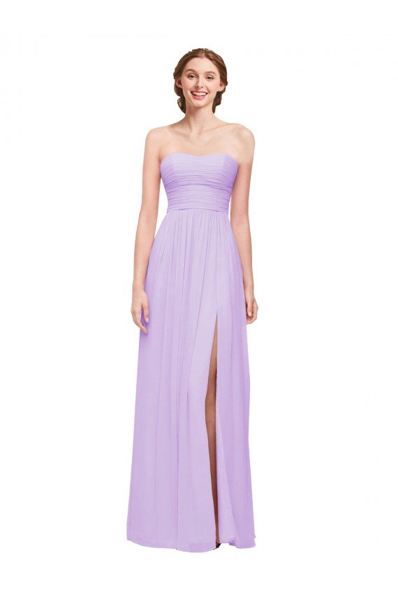 Affordable Strapless Mermaid Chiffon Bridesmaid Dress WITH High Side Slit and Ruffles
