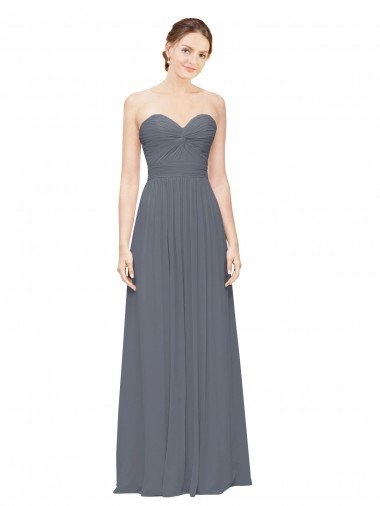 Affordable Twisted Waist Pleats Sweetheart Long Chiffon Bridesmaid Dress