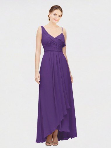 Affordable One Shoulder High Low Chiffon Bridesmaid Dress with Wrap Waist