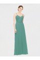 Affordable Rouched V-Neckline and Spaghetti Straps Long Chiffon Bridesmaid Dress