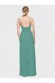 Affordable Rouched V-Neckline and Spaghetti Straps Long Chiffon Bridesmaid Dress