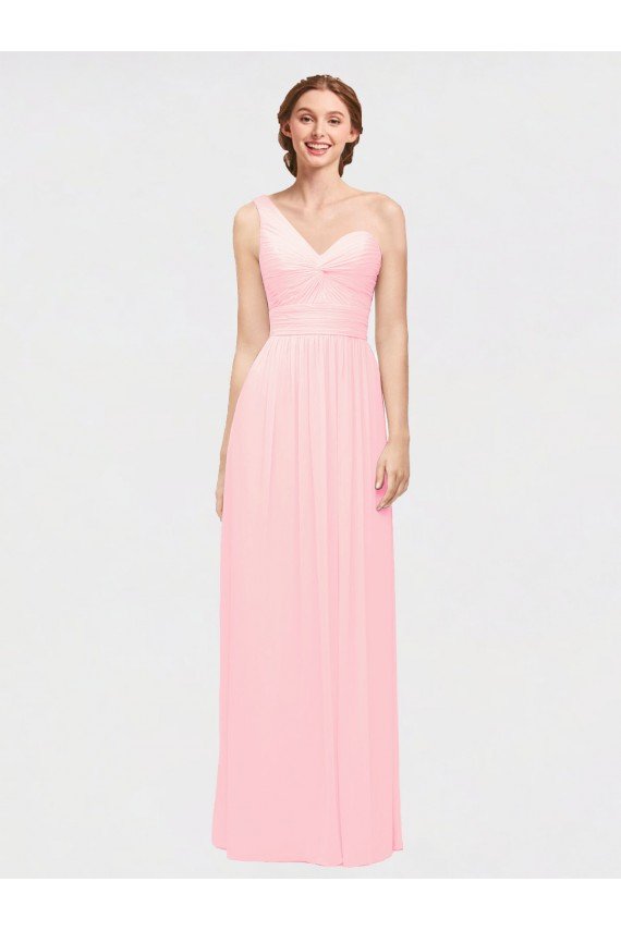 Affordable One Shoulder Twisted Waist Sweetheart Chiffon Bridesmaid Dress
