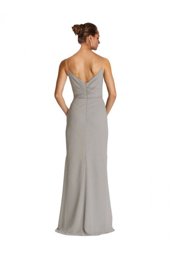 Affordable Long Chiffon A-Line Bridesmaid Dress with Criss-Cross Draped Bodice