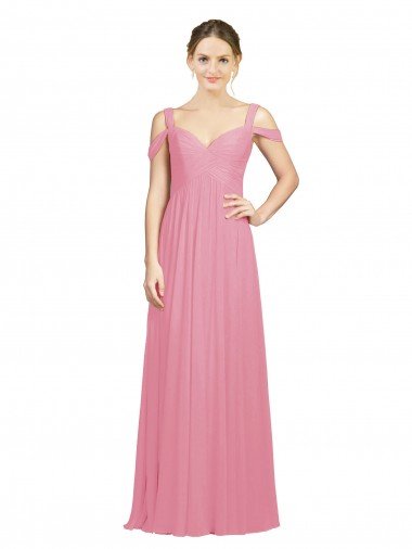 Affordable Sweetheart Long Chiffon Bridesmaid Dress with Off the Shoulder Straps