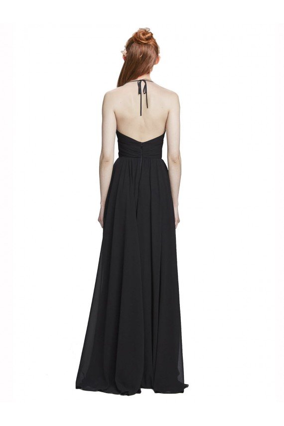 Affordable Halter Chiffon Bridesmaid Dress with V-Neckline and Criss Cross Waist