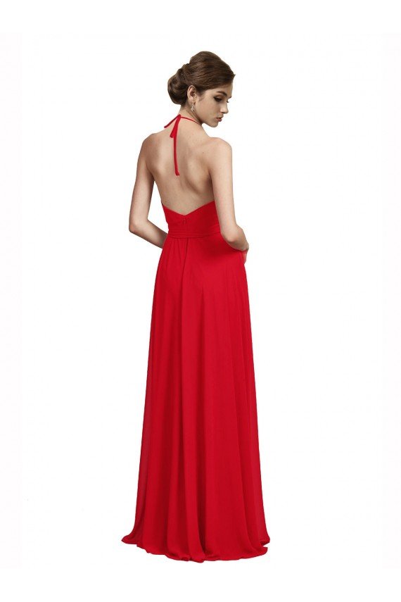 Affordable V-Neck Spaghetti Halter Strap Chiffon Bridesmaid Dress