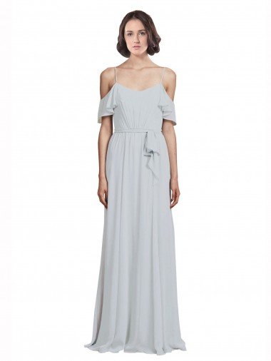 Affordable Off the Shoulder Spaghetti Strap Long Chiffon Bridesmaids Dress