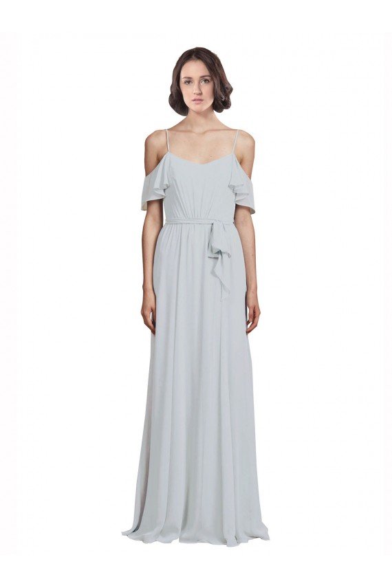 Affordable Off the Shoulder Spaghetti Strap Long Chiffon Bridesmaids Dress