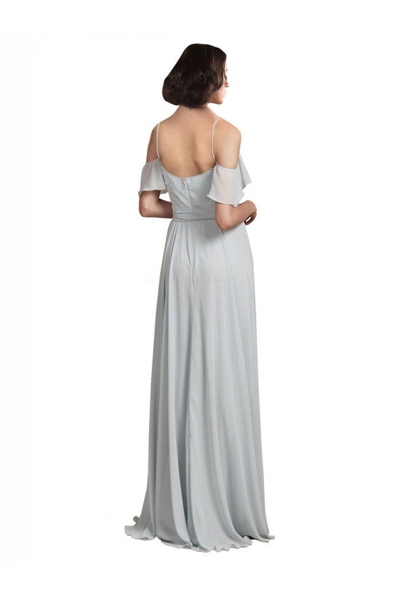 Affordable Off the Shoulder Spaghetti Strap Long Chiffon Bridesmaids Dress