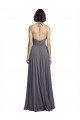 Affordable Spaghetti Strap Long Chiffon Bridesmaids Dress with Halter Cowl Neck