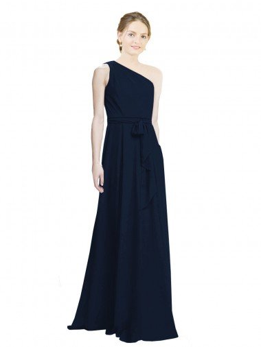 Affordable Long Chiffon Bridesmaid Dress with One Shoulder Neckline And Belt