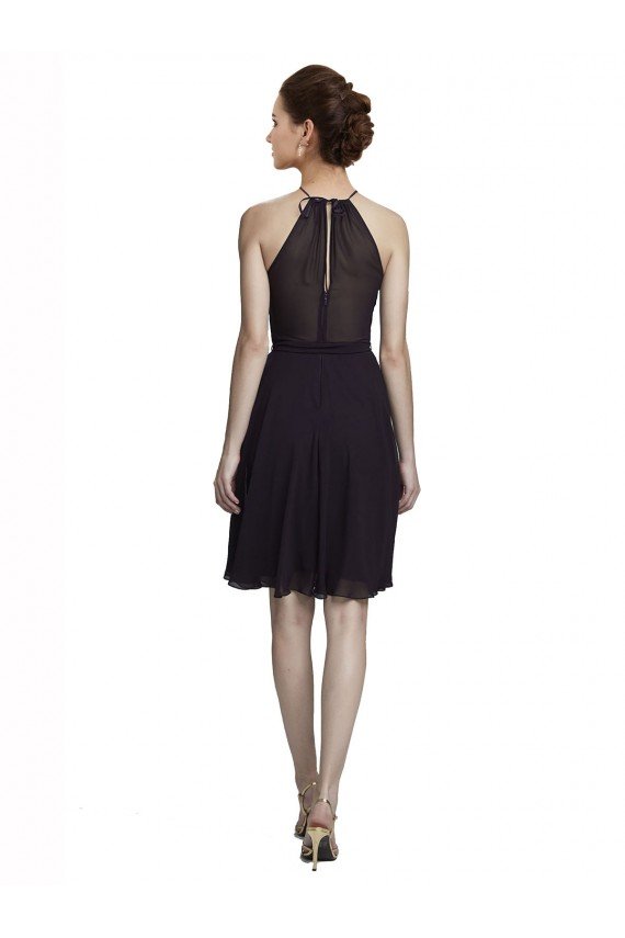 Affordable Short Knee Length High Neck Chiffon Bridesmaids Dress