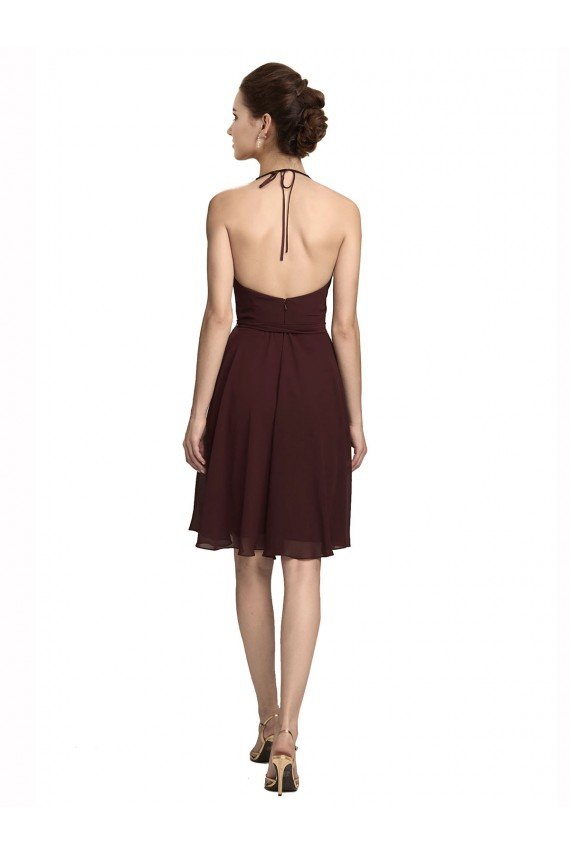 Affordable Short Knee Length Chiffon Bridesmaids Dress with Halter Cowl Neck