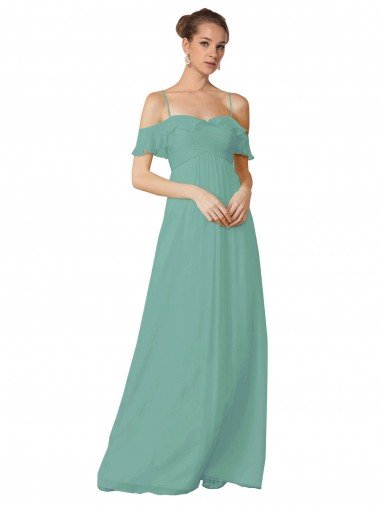 Affordable Hand-Ruched Chiffon Bridesmaid Dress with Flutter Sleeves
