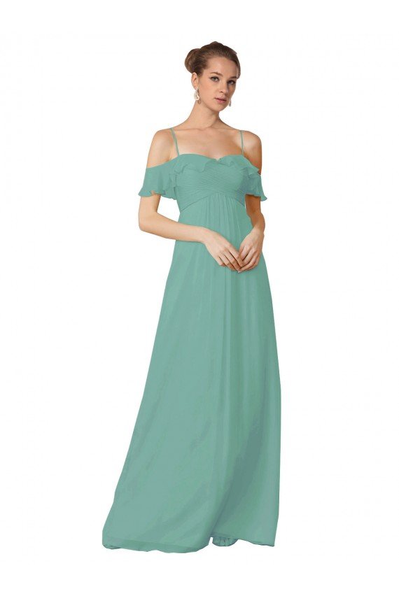 Affordable Hand-Ruched Chiffon Bridesmaid Dress with Flutter Sleeves