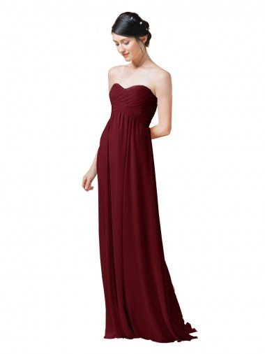 Affordable Hand-Ruched Sweetheart Long Chiffon Bridesmaid Dress