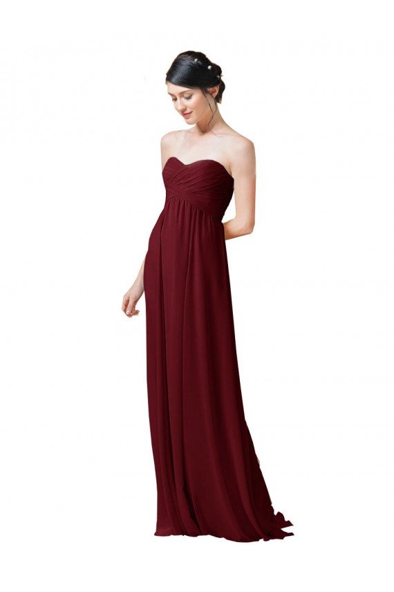 Affordable Hand-Ruched Sweetheart Long Chiffon Bridesmaid Dress