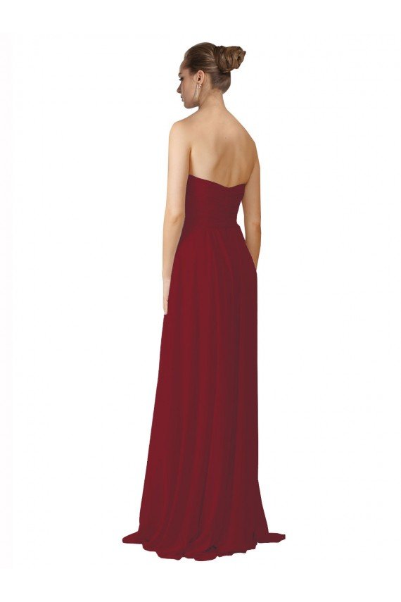 Affordable Hand-Ruched Sweetheart Long Chiffon Bridesmaid Dress