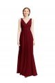Affordable Long Chiffon V-Neck Bridesmaids Dress with Double Strap