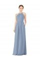 Affordable Fitted Long High Halter Neck Chiffon Bridesmaid Dress with Keyhole Back