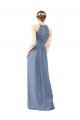 Affordable Fitted Long High Halter Neck Chiffon Bridesmaid Dress with Keyhole Back