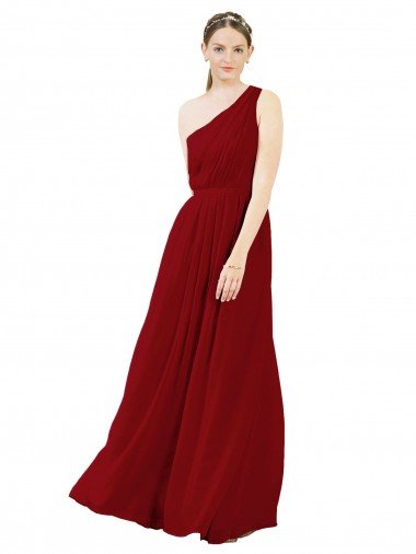 Affordable Draped One Shoulder Long Floor Length Chiffon Bridesmaid Dress