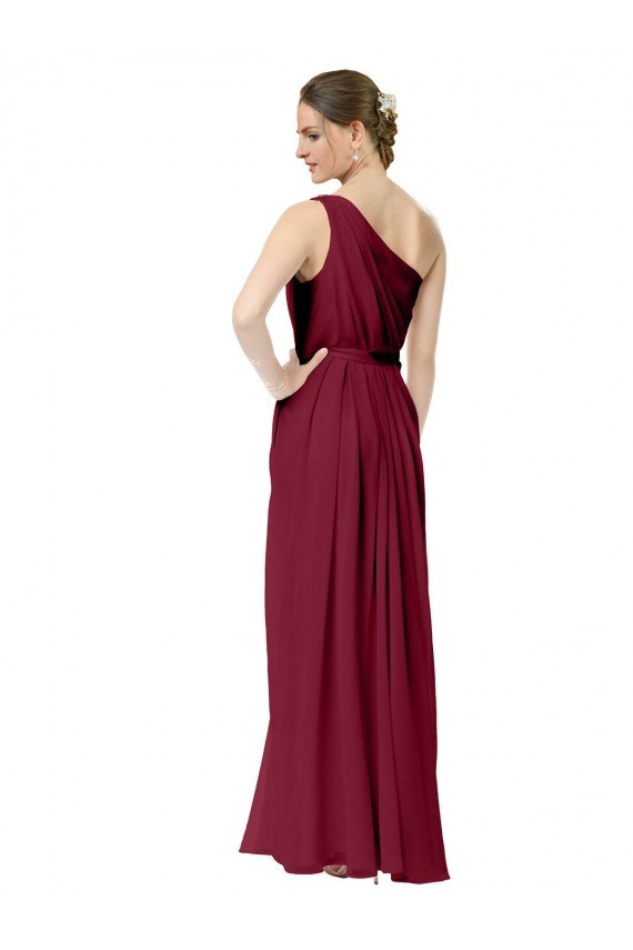 Affordable Draped One Shoulder Long Floor Length Chiffon Bridesmaid Dress