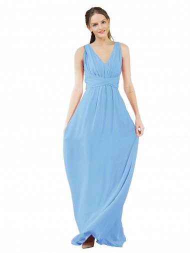 Affordable Long V-Neckline Chiffon Bridesmaid Dress with Twisted Waist