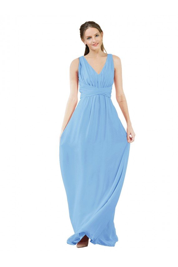 Affordable Long V-Neckline Chiffon Bridesmaid Dress with Twisted Waist