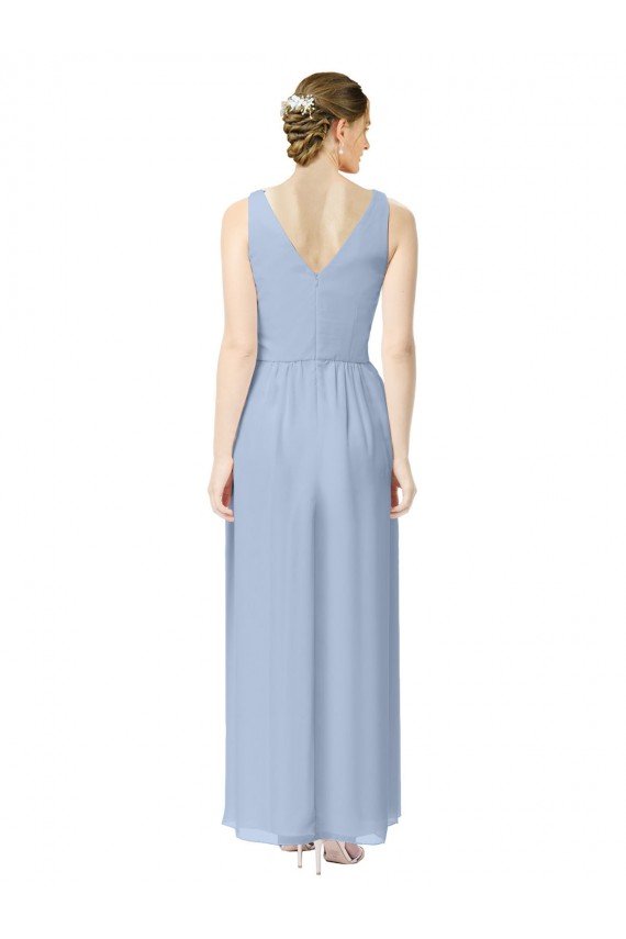 Affordable Long V-Neckline Chiffon Bridesmaid Dress with Twisted Waist