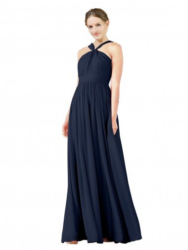 Affordable High V-Neck Floor Length Chiffon Bridesmaid Dress