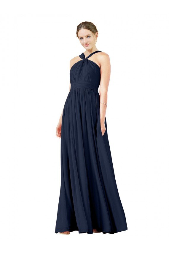 Affordable High V-Neck Floor Length Chiffon Bridesmaid Dress