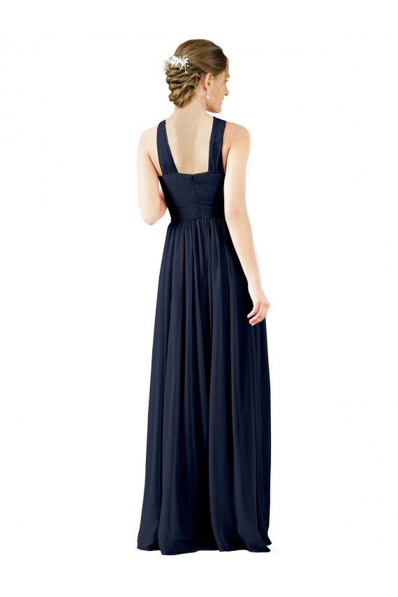 Affordable High V-Neck Floor Length Chiffon Bridesmaid Dress